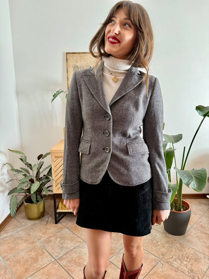 Y2k vintage wool blend black and grey tweed fitted blazer