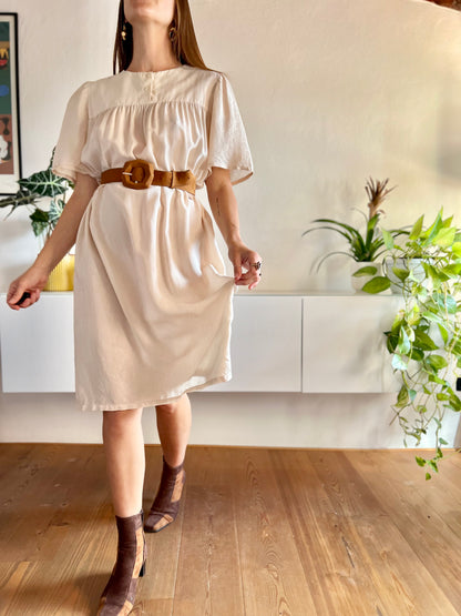 1960's vintage silk floral textured beige midi dress