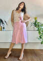 1980's vintage light pink pleated midi skirt with light blue pin striping