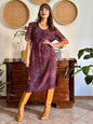 1990's vintage purple midi dress with orange and blue floral print