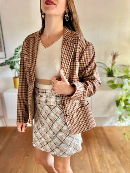 1970's vintage burgundy and brown houndstooth blazer