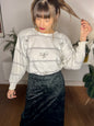 1980's vintage cream al silver knit pullover with rhinestone bow details