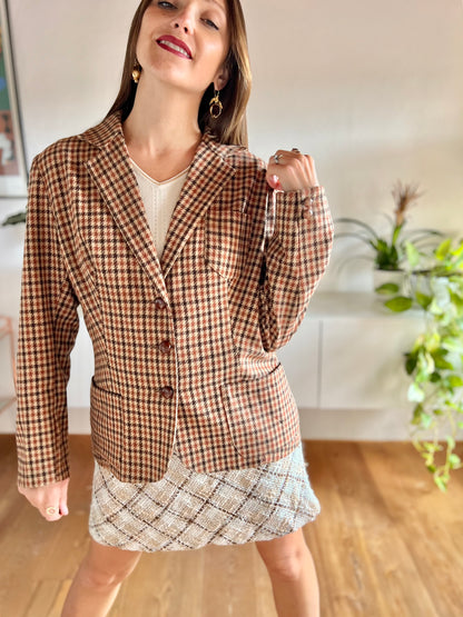 1970's vintage burgundy and brown houndstooth blazer