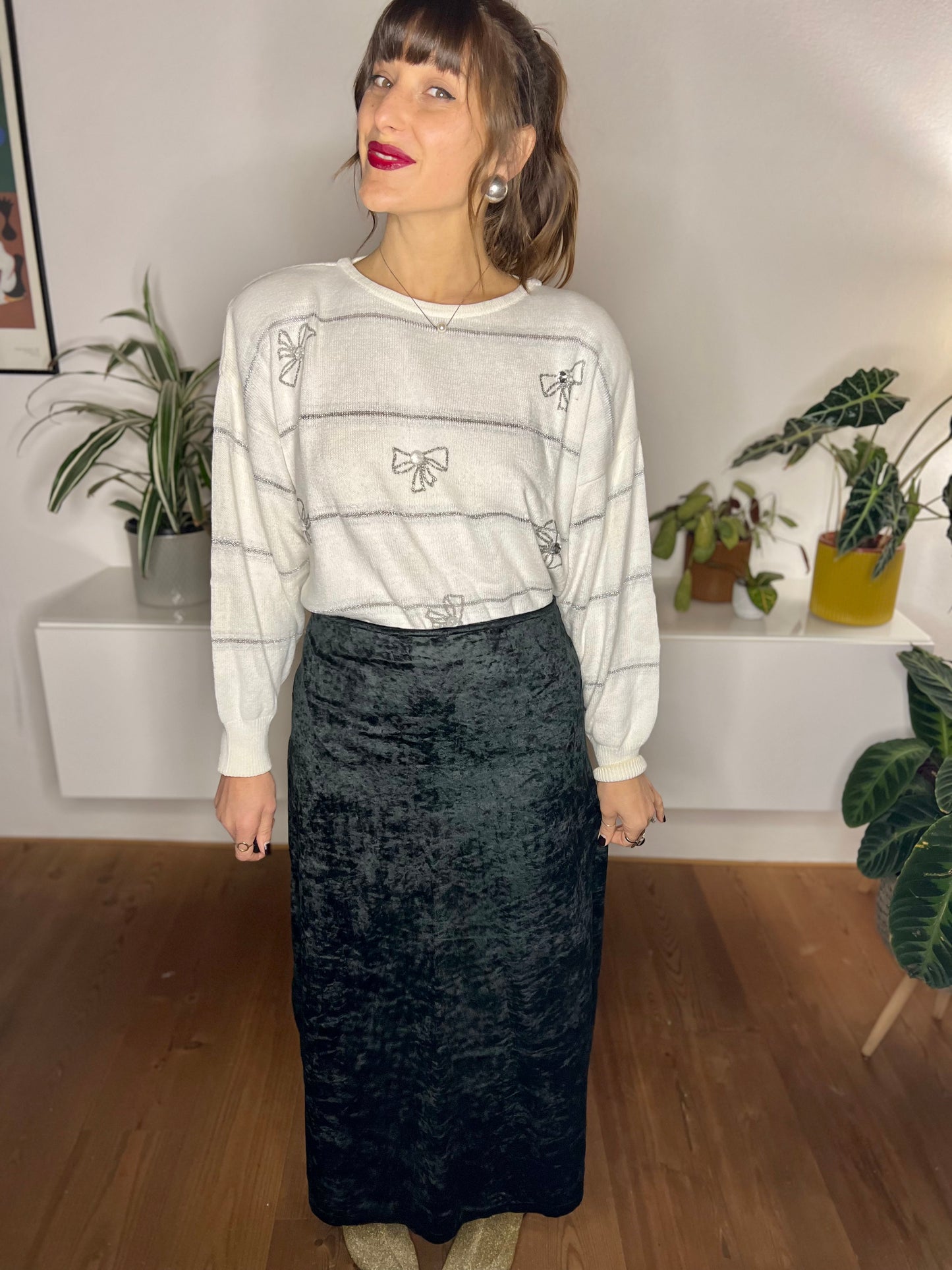 1990's vintage black velvet maxi skirt