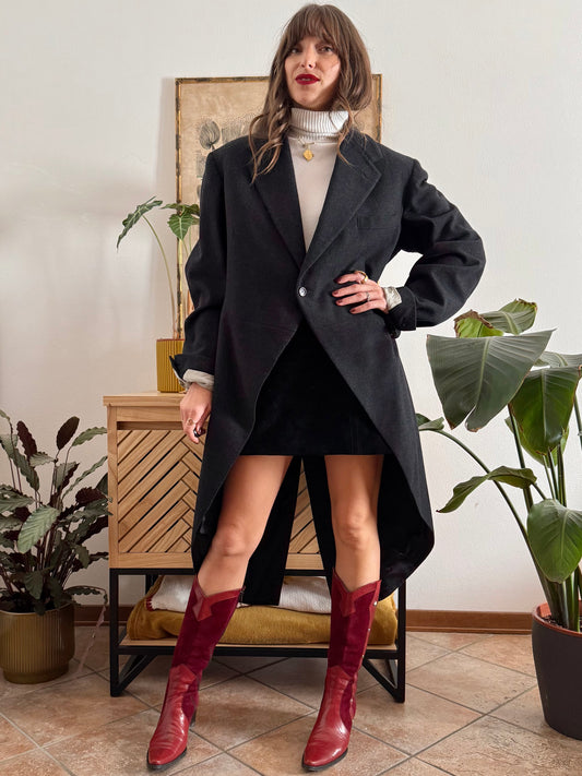 1960's vintage charcoal grey wool tuxedo coat