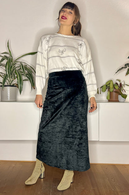 1990's vintage black velvet maxi skirt