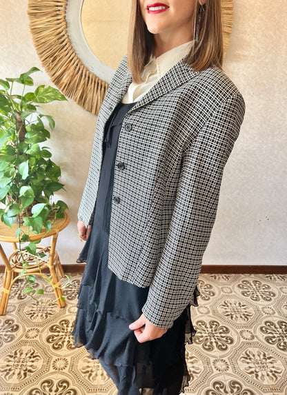 1980's vintage black and white square geometric print blazer