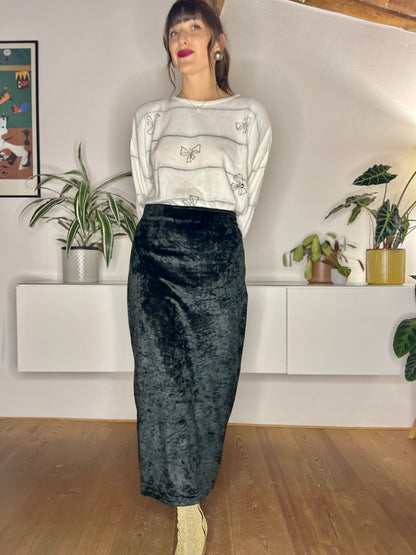 1990's vintage black velvet maxi skirt