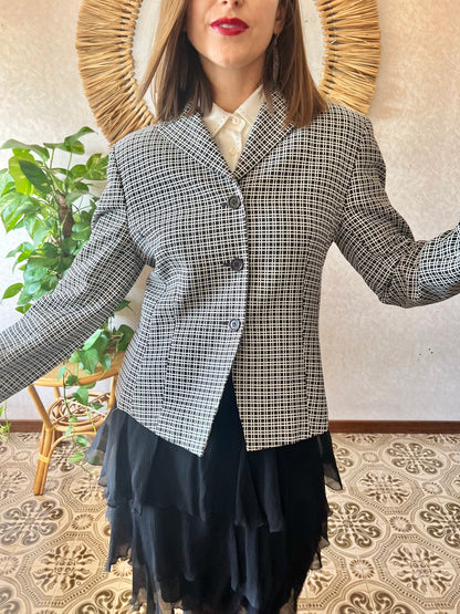 1980's vintage black and white square geometric print blazer