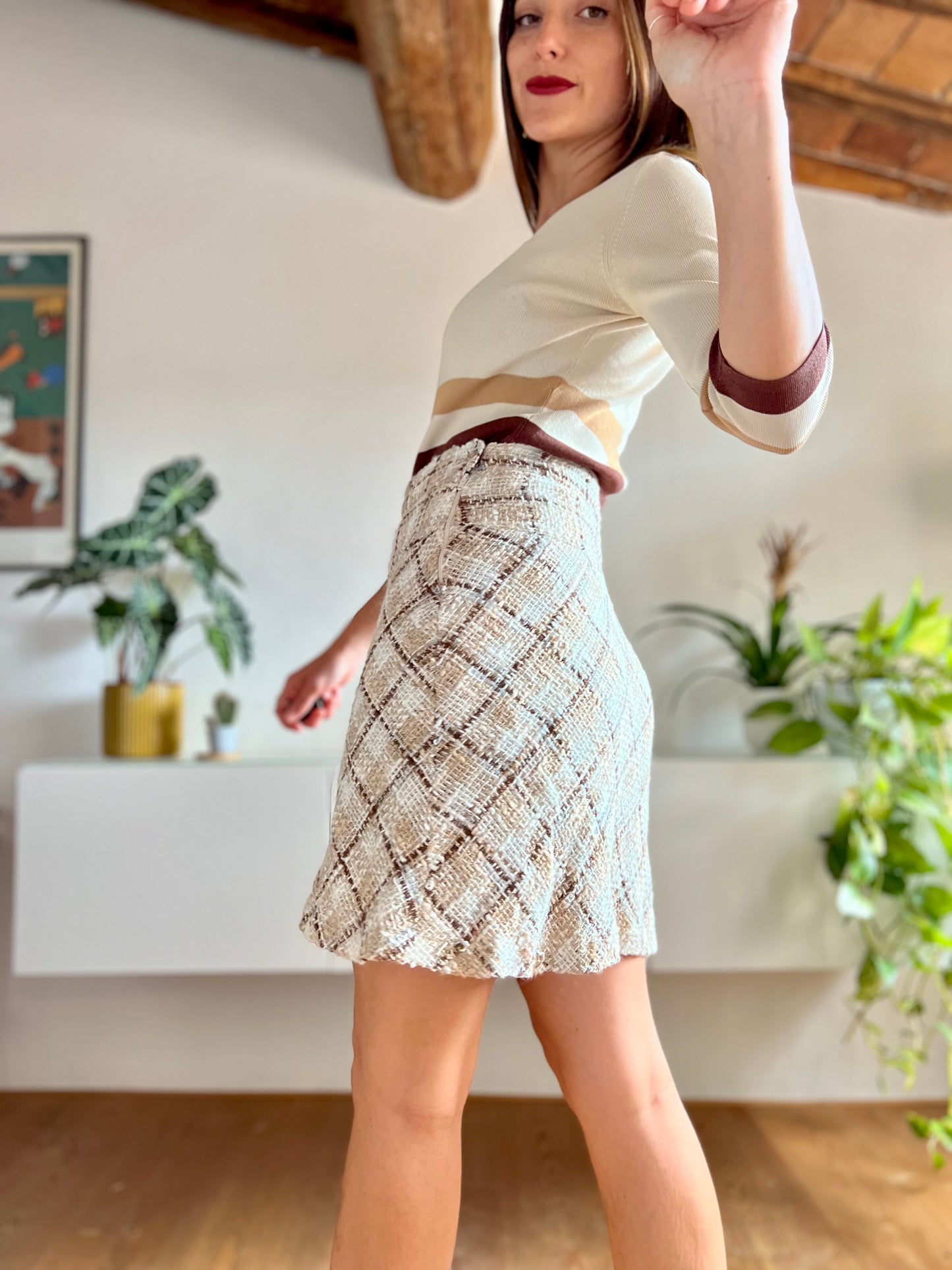 1970's vintage tan boucle wool mini skirt