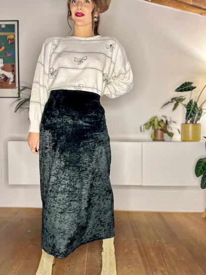 1990's vintage black velvet maxi skirt