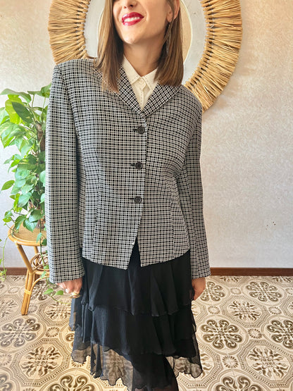 1980's vintage black and white square geometric print blazer