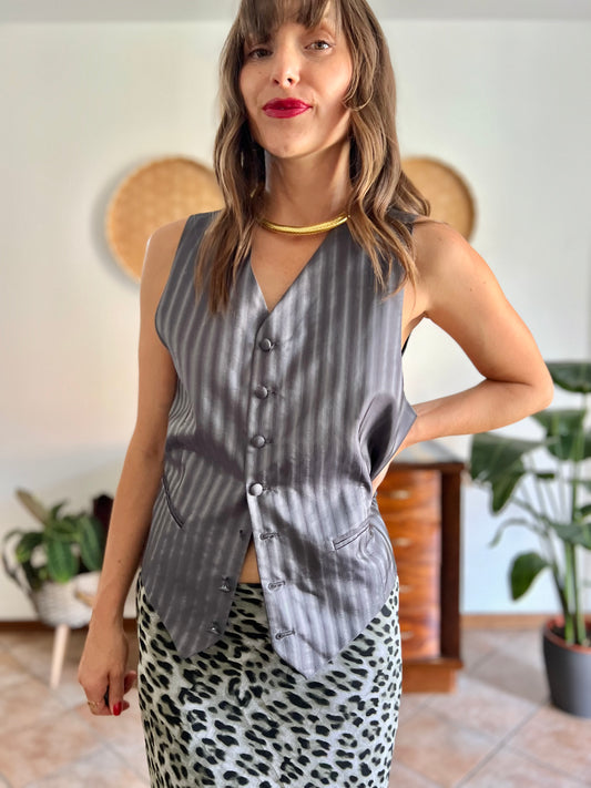 1970's vintage dark grey textured stripe silk vest
