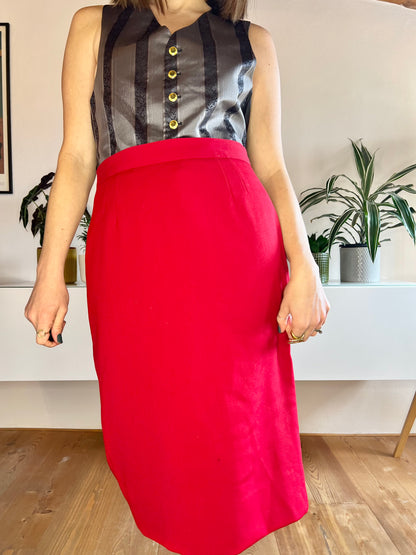 1970's vintage scarlet red knit wool pencil skirt