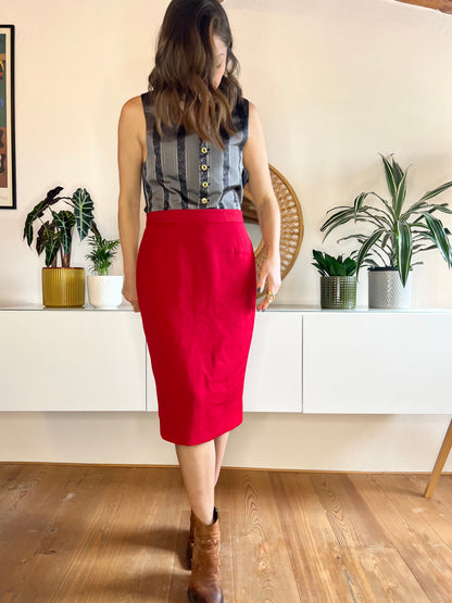 1970's vintage scarlet red knit wool pencil skirt