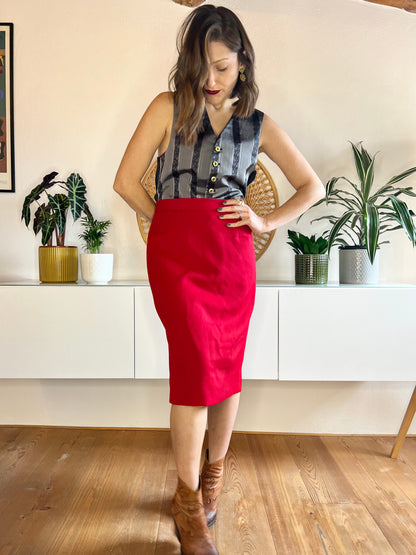 1970's vintage scarlet red knit wool pencil skirt