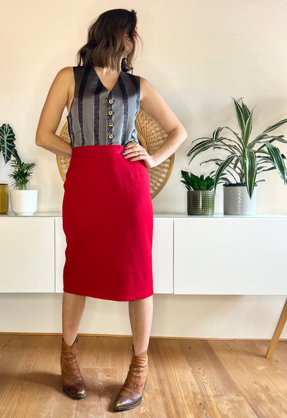 1970's vintage scarlet red knit wool pencil skirt