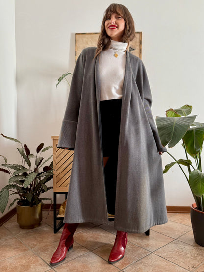 1960's vintage grey wool tweed overcoat with black lining