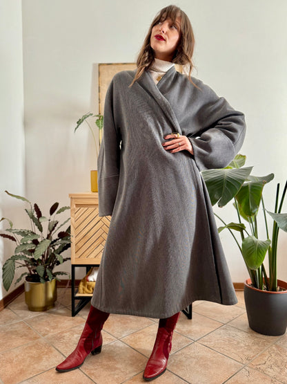 1960's vintage grey wool tweed overcoat with black lining