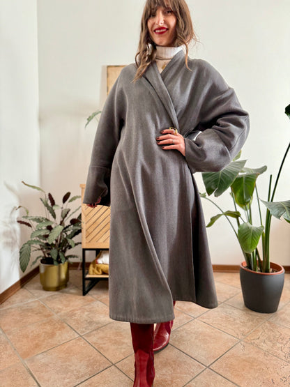 1960's vintage grey wool tweed overcoat with black lining