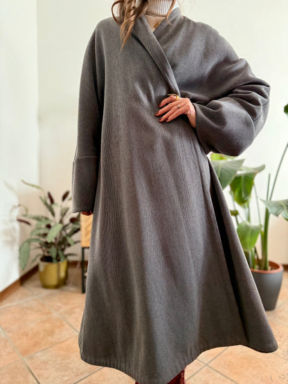 1960's vintage grey wool tweed overcoat with black lining