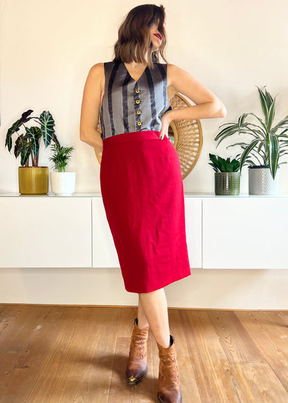 1970's vintage scarlet red knit wool pencil skirt