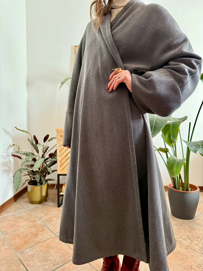 1960's vintage grey wool tweed overcoat with black lining