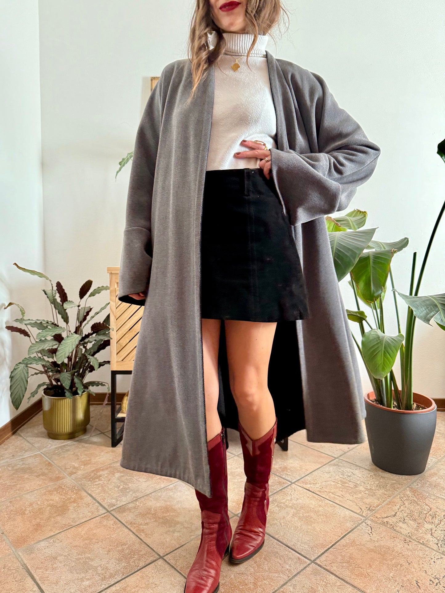 1960's vintage grey wool tweed overcoat with black lining