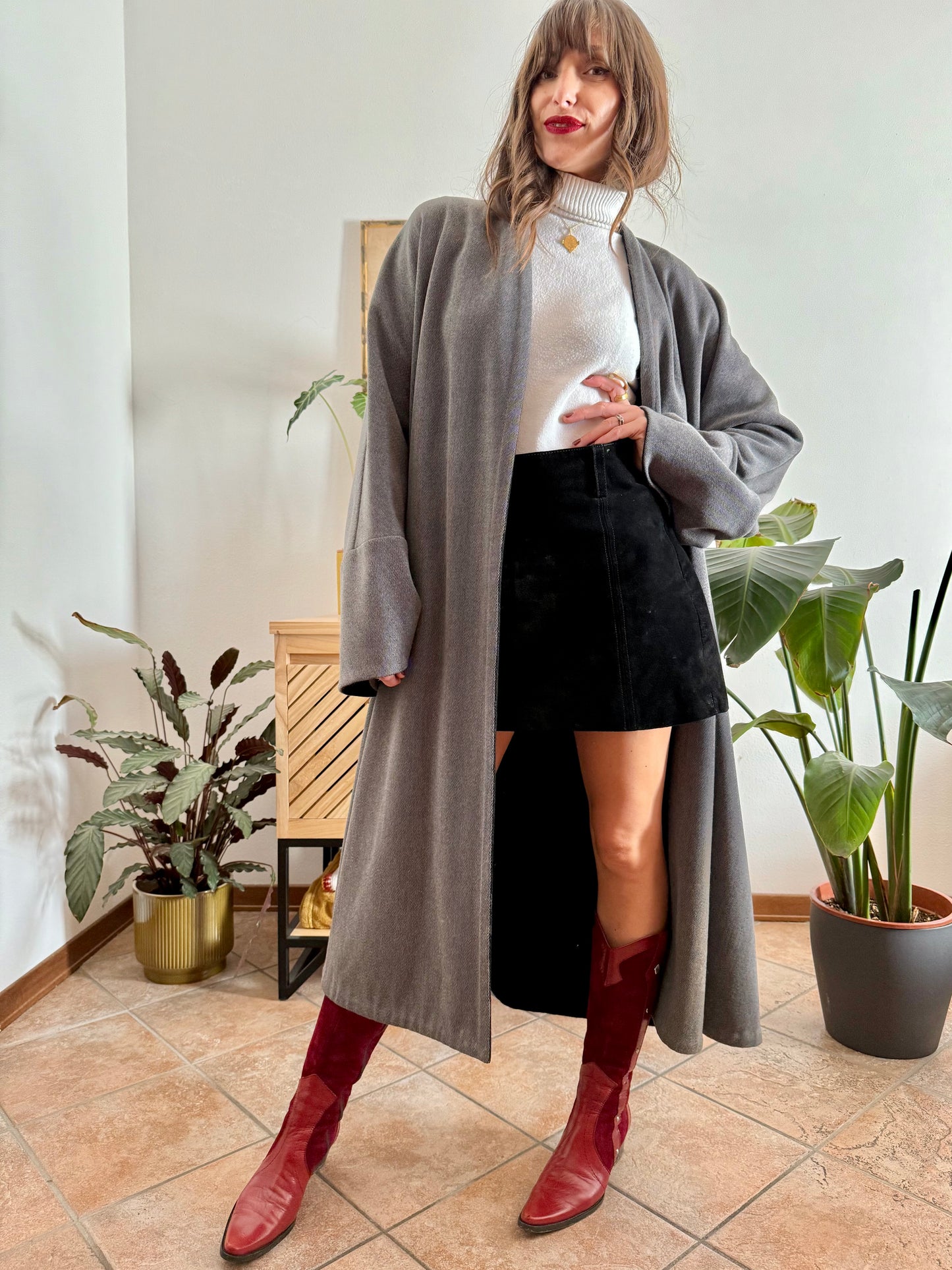 1960's vintage grey wool tweed overcoat with black lining