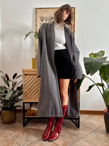 1960's vintage grey wool tweed overcoat with black lining