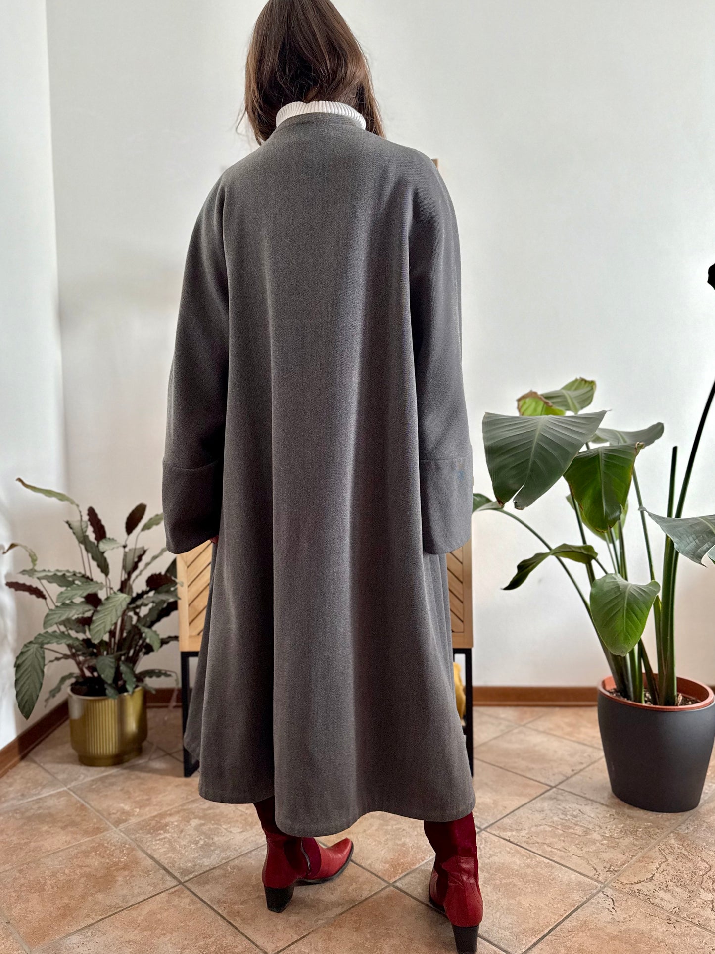 1960's vintage grey wool tweed overcoat with black lining