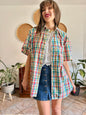 1970's vintage red, blue, green, yellow and blue oversize plaid shirt