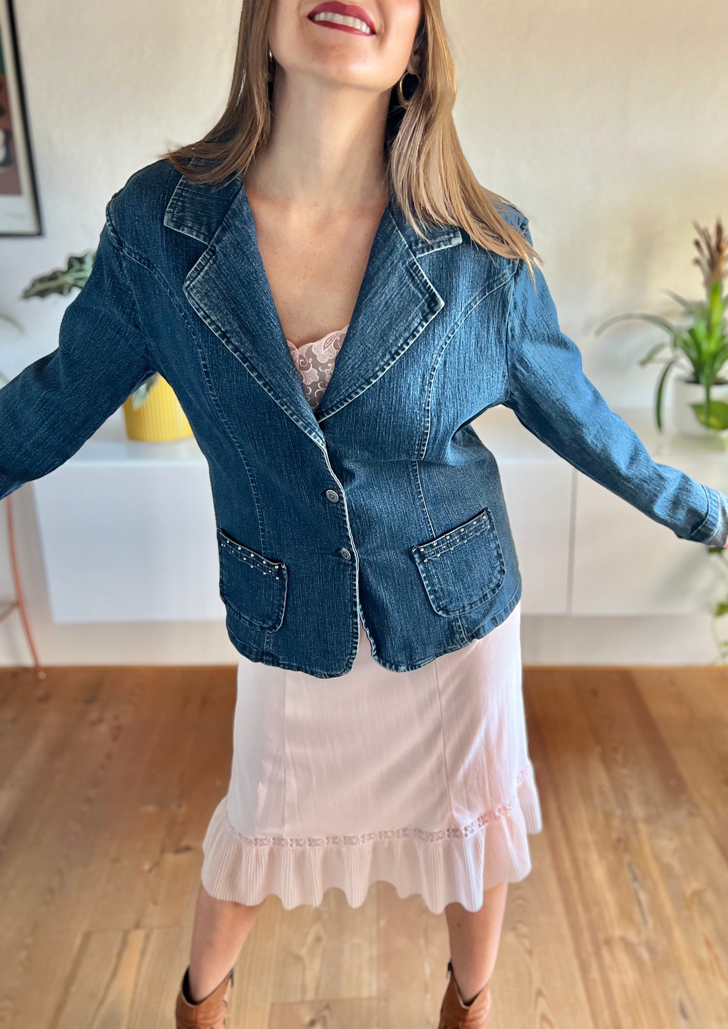 1990's vintage dark blue denim jacket with rhinestone details