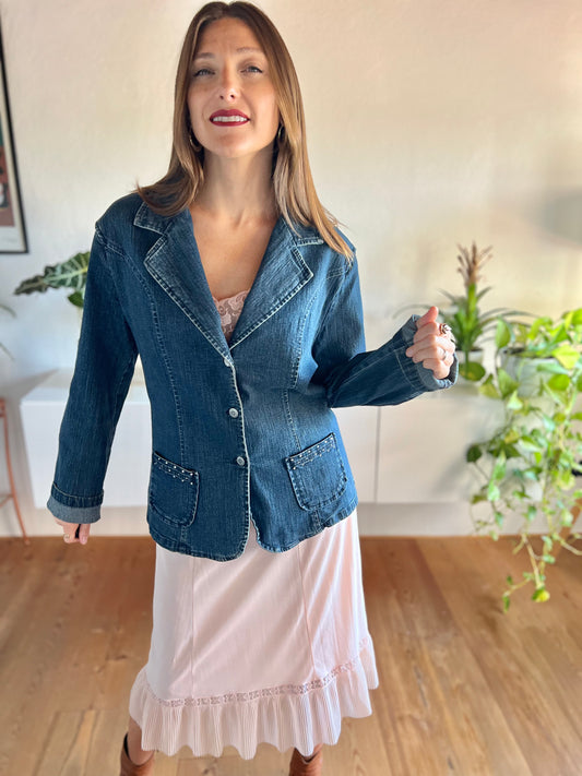 1990's vintage dark blue denim jacket with rhinestone details