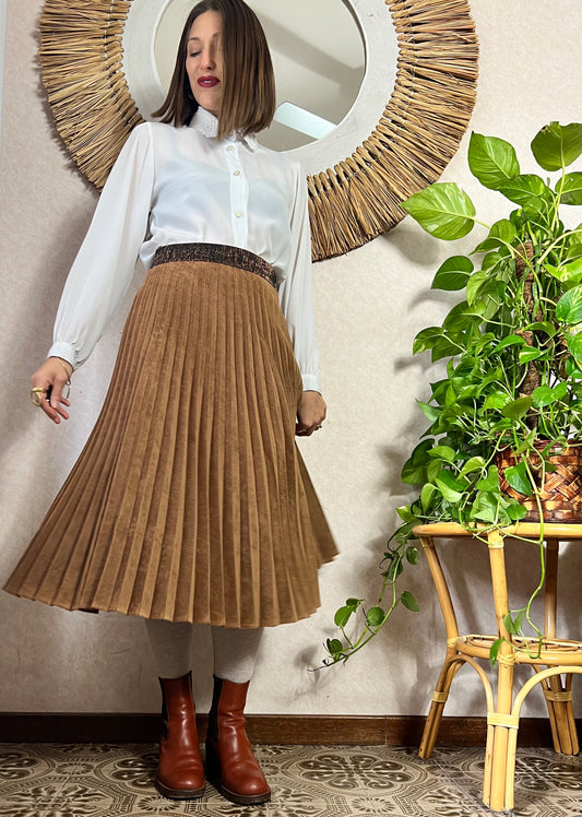 1990's vintage corduroy pleated brown midi skirt