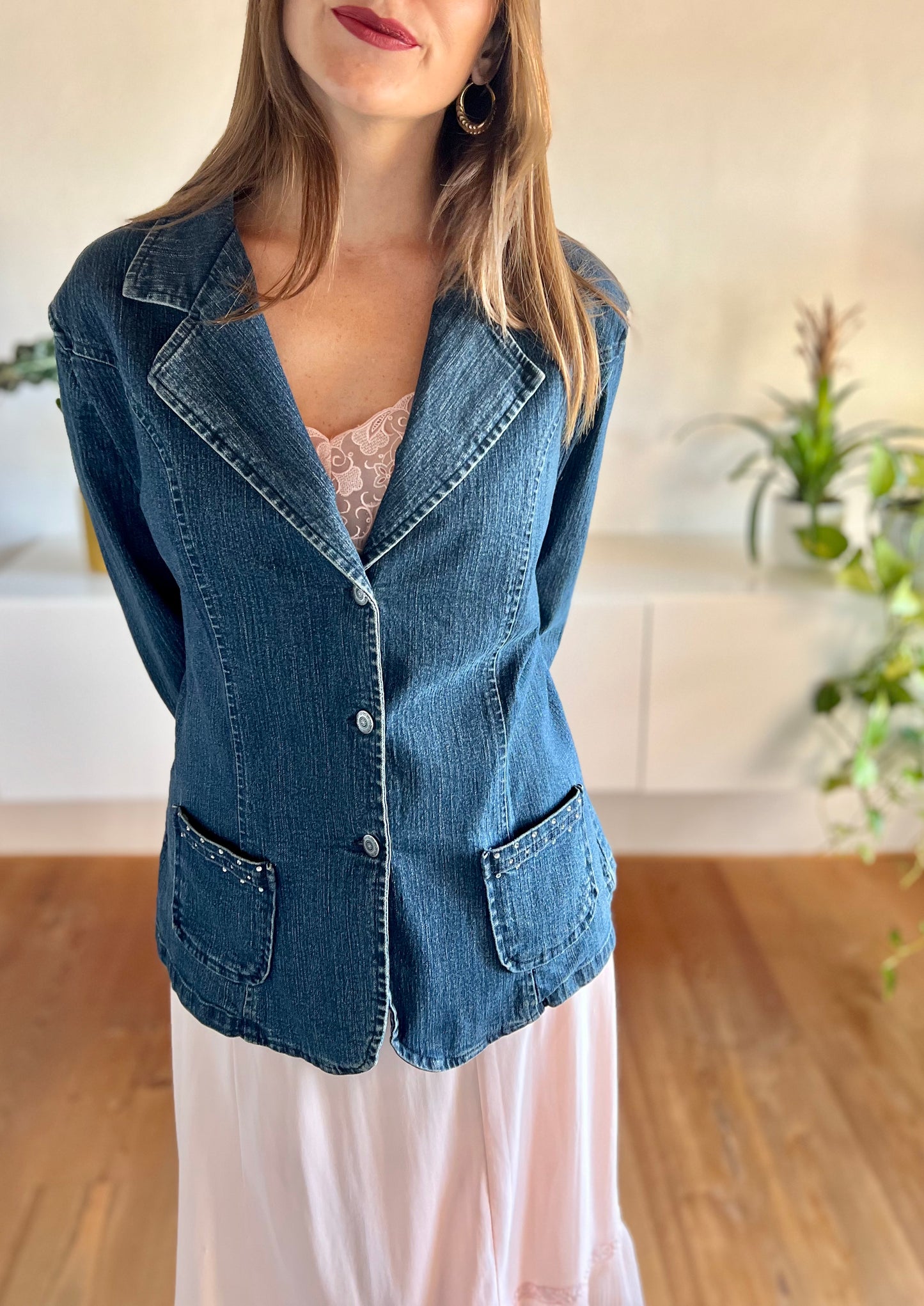 1990's vintage dark blue denim jacket with rhinestone details