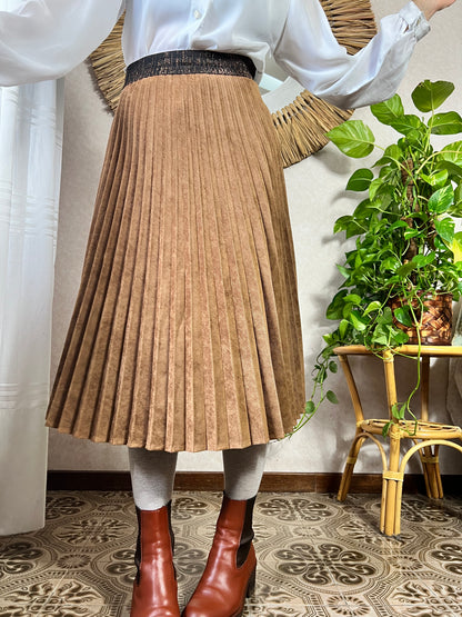 1990's vintage corduroy pleated brown midi skirt