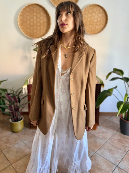 1970's vintage cashmere wool blend tan oversize blazer