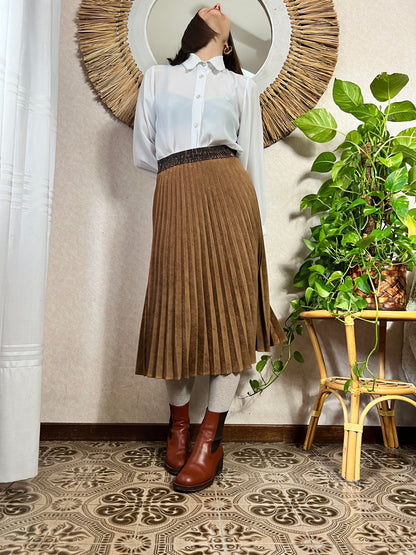 1990's vintage corduroy pleated brown midi skirt