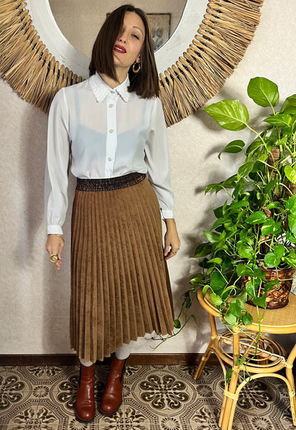 1990's vintage corduroy pleated brown midi skirt