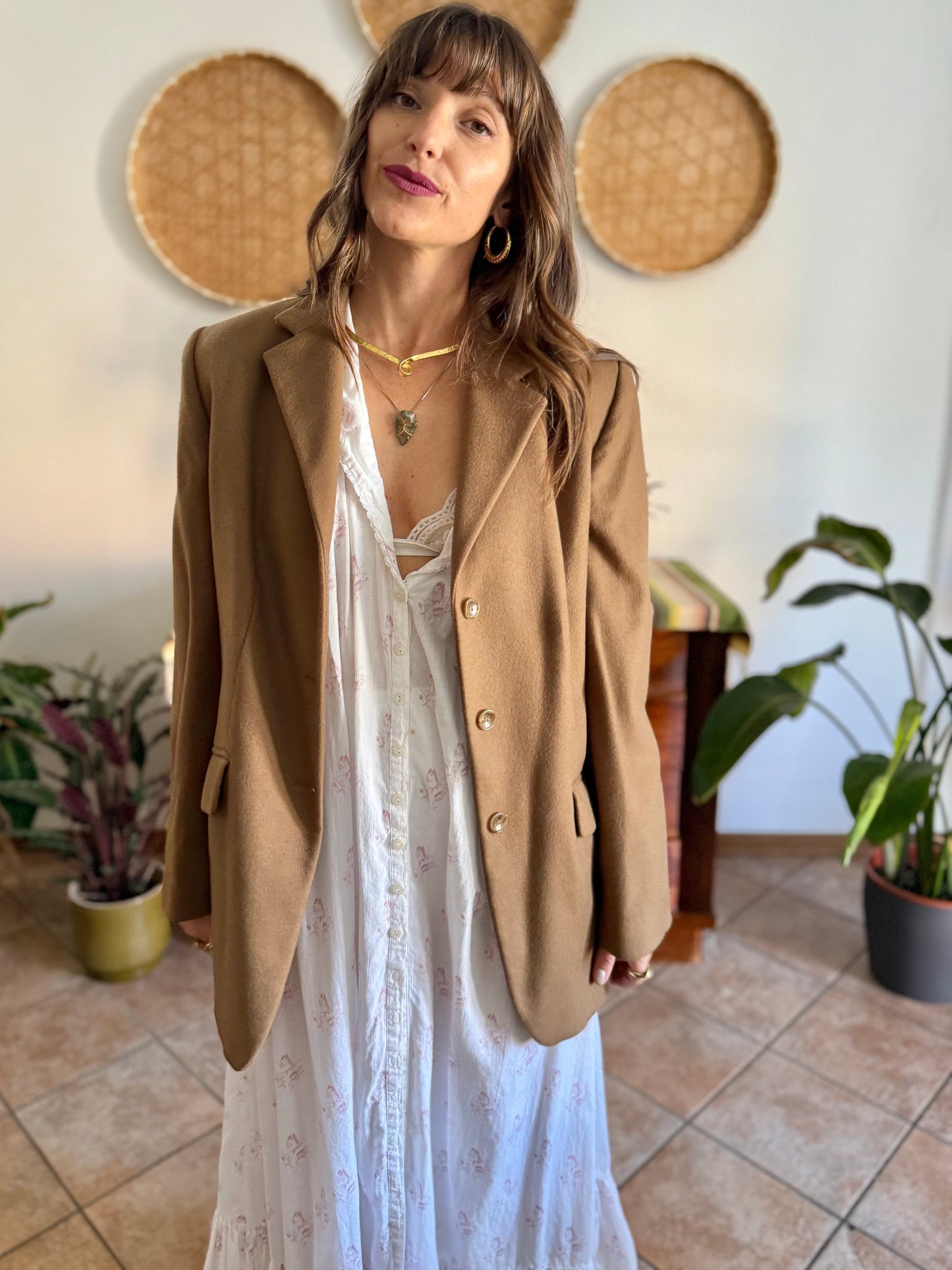 1970's vintage cashmere wool blend tan oversize blazer