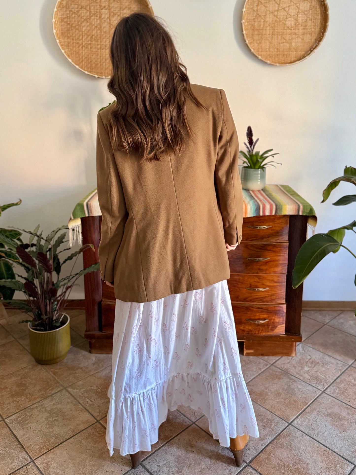 1970's vintage cashmere wool blend tan oversize blazer