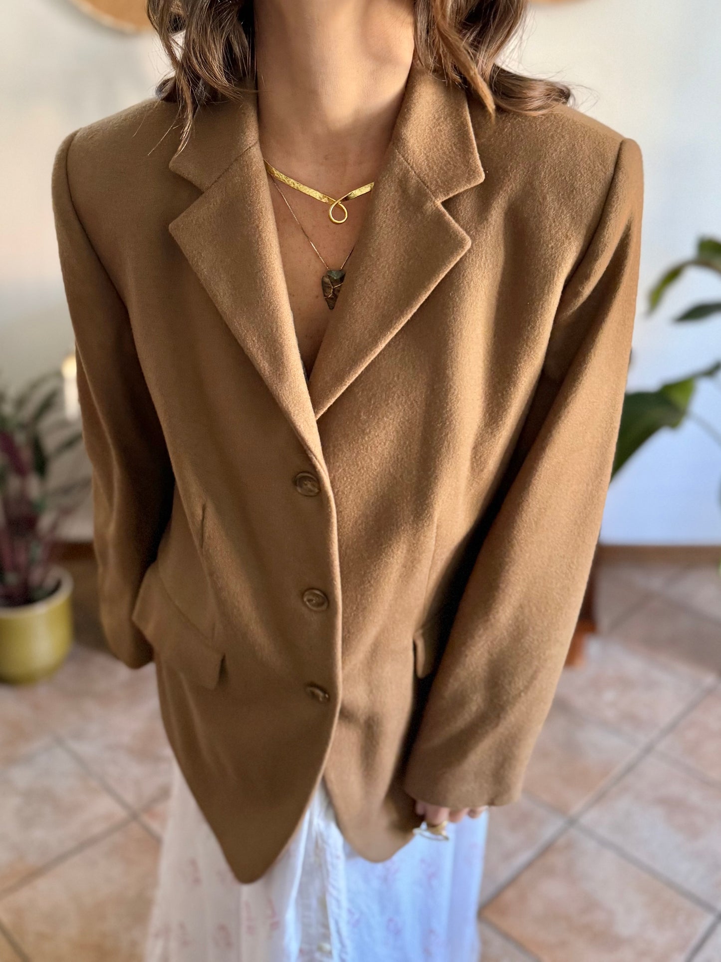 1970's vintage cashmere wool blend tan oversize blazer