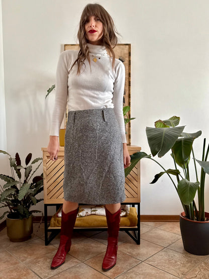 1990's vintage wool grey tweed midi skirt