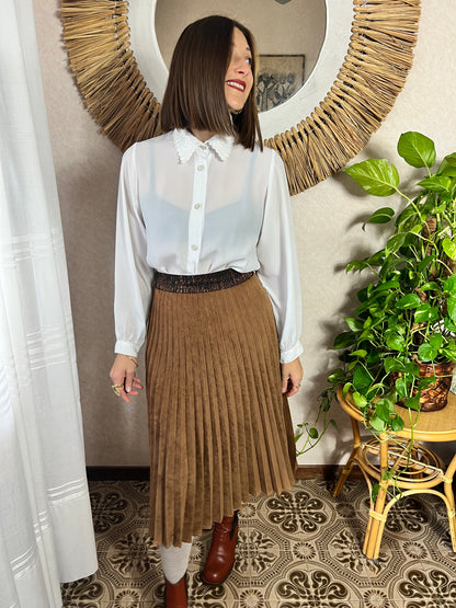 1990's vintage corduroy pleated brown midi skirt