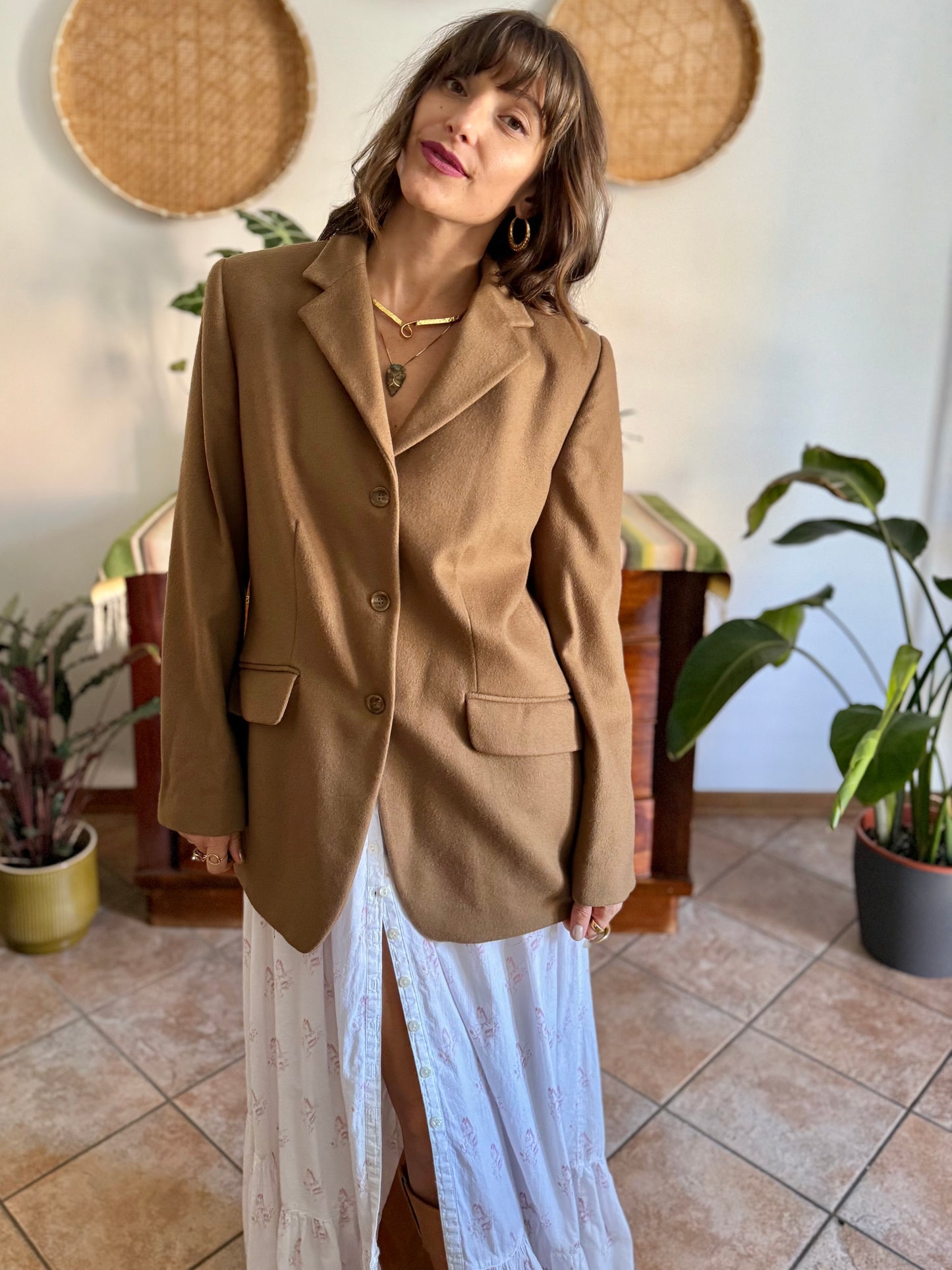 1970's vintage cashmere wool blend tan oversize blazer