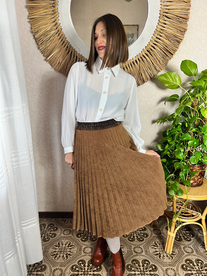 1990's vintage corduroy pleated brown midi skirt