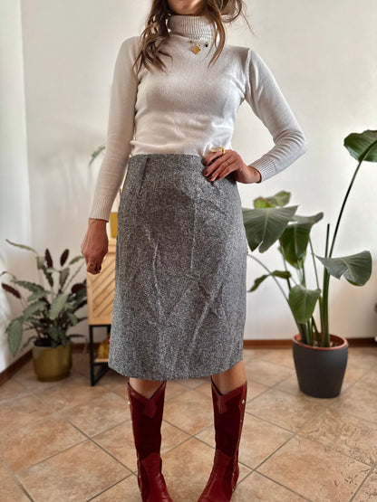 1990's vintage wool grey tweed midi skirt