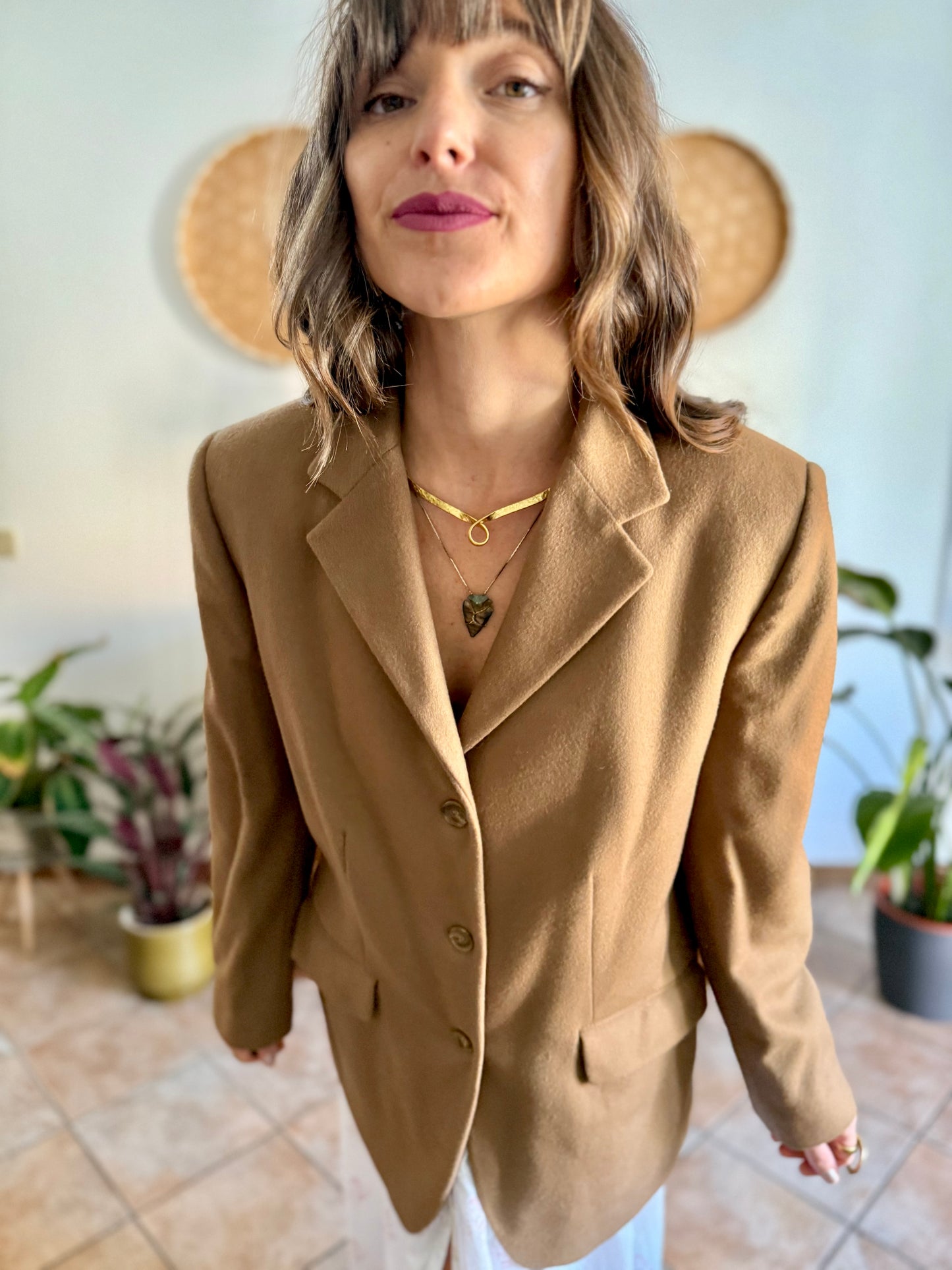 1970's vintage cashmere wool blend tan oversize blazer