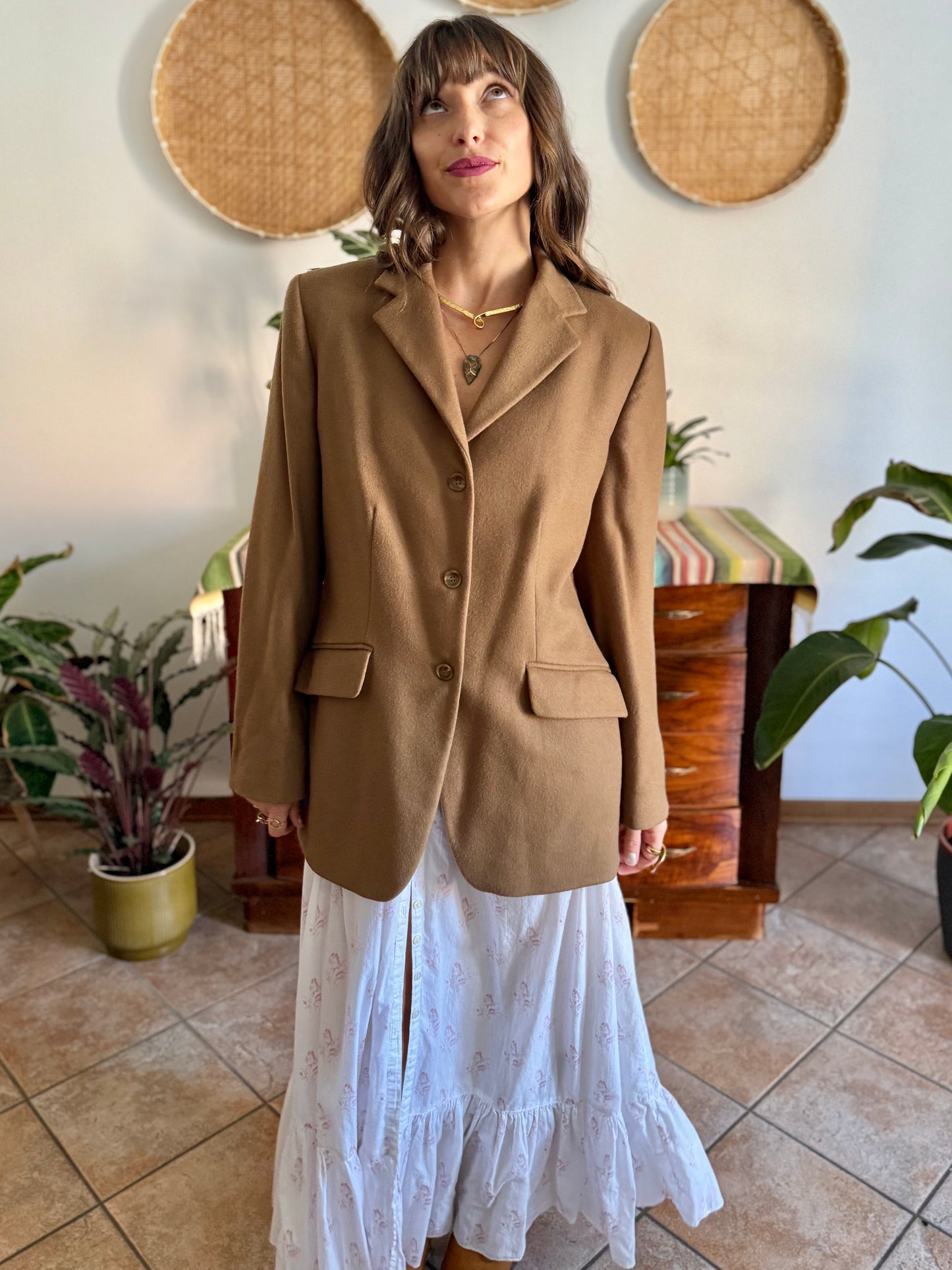 1970's vintage cashmere wool blend tan oversize blazer